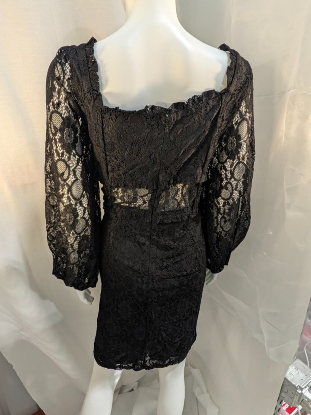New York & Company Black Lace Dress XXL Sheer Midriff Long Sleeve Cocktail NWOT - Picture 11 of 16